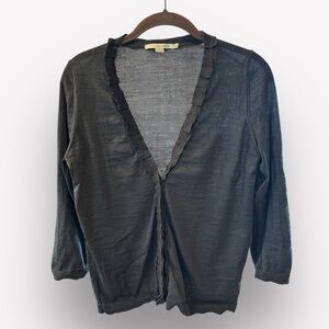 🧋Boden 100% wool v-neck cardigan sweater ribbon buttons gunmetal gray 6